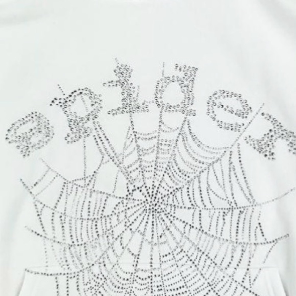 White Spider Web  OG Hoodie with Rhinestones Large